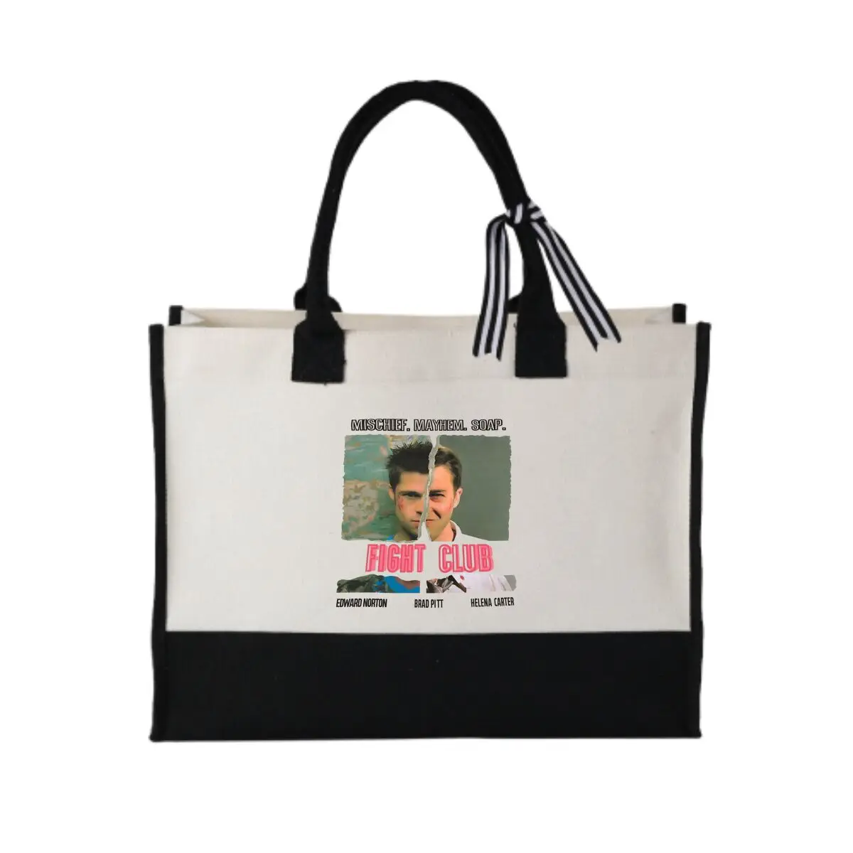 

FIGHT CLUB V4 Natural Vintage Cotton Movie Poster Casual Patchwork Canvas Tote for Campus Book Carrying