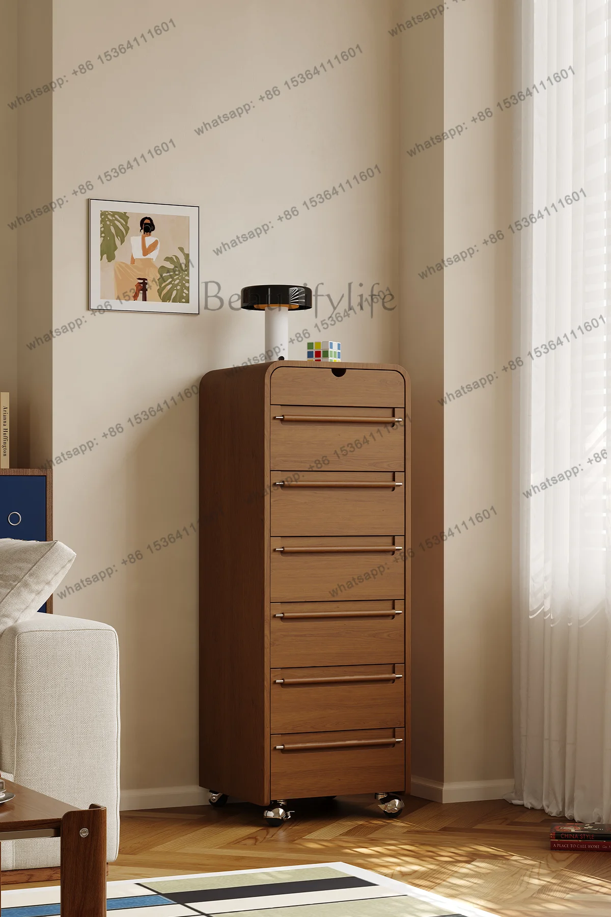 XX. Medieval solid wood removable retro living room wall narrow side cabinet