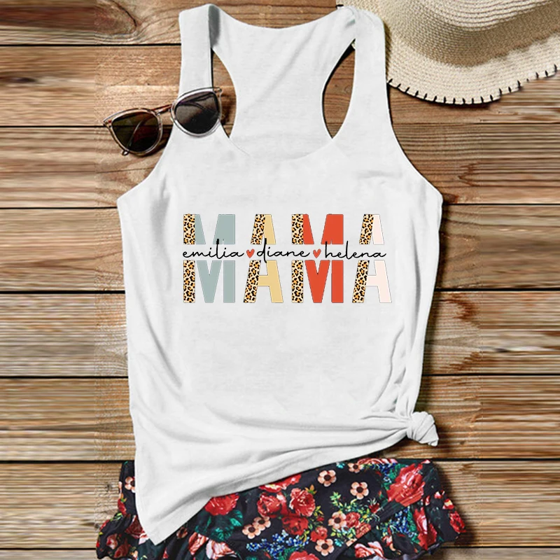 

Custom Mama Tank Top Personalized Mom Tank Top with Kids Names Mother's Day Shirt Leopard Mama Tops Mother's Day Gift S