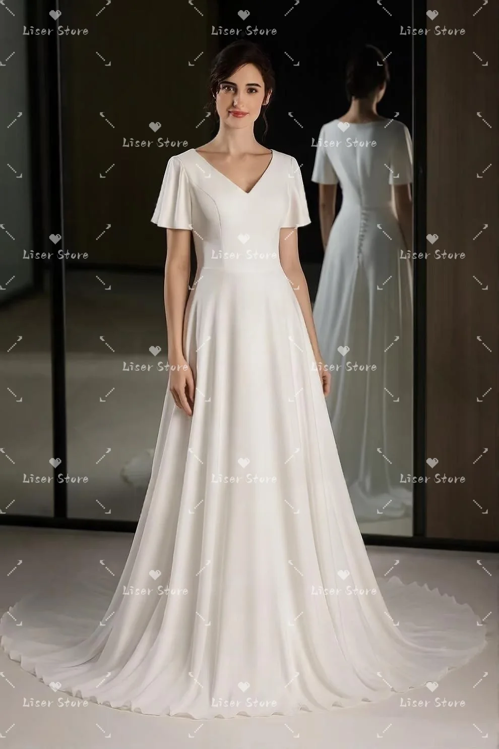 Liser 2026 Simple V-neckline Wedding Dress for Woman Bride Satin Train Vestido De Casamento Vestidos Novias Boda Customized