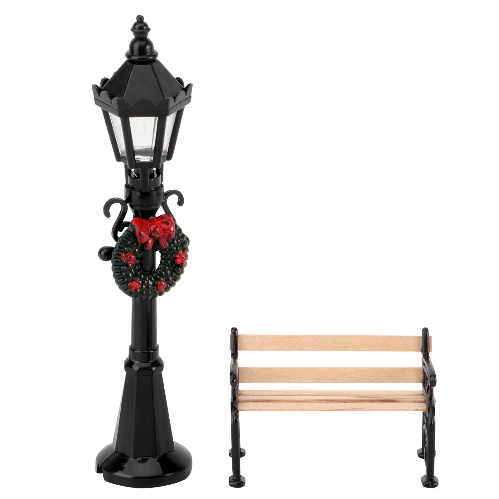 

2Pcs Mini House Accessories Simulation Bench and Night Lamp Miniature Scene Furniture for Interior Decoration and Dollhouse