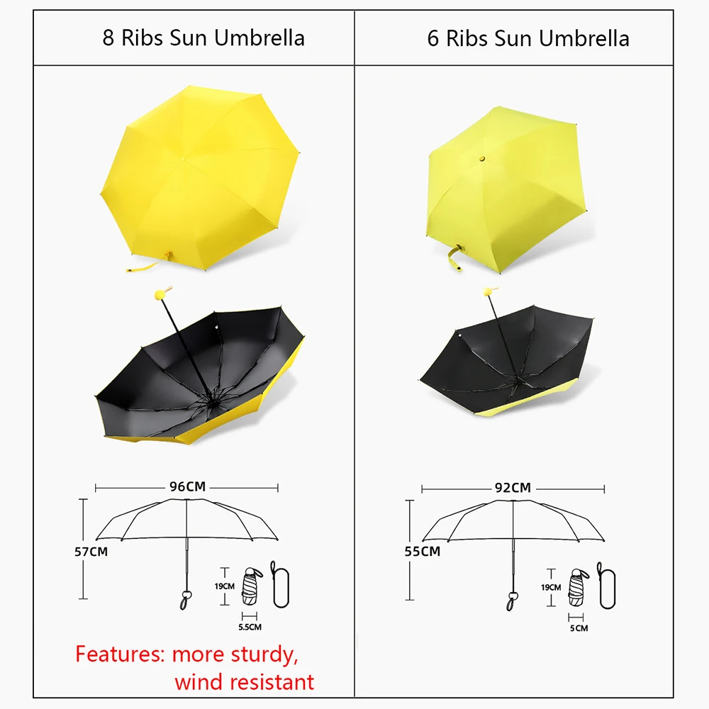 8-Ribs Mini Sun Umbrella Portable Pocket Capsule  UV Folding    Protection Parasol with Box