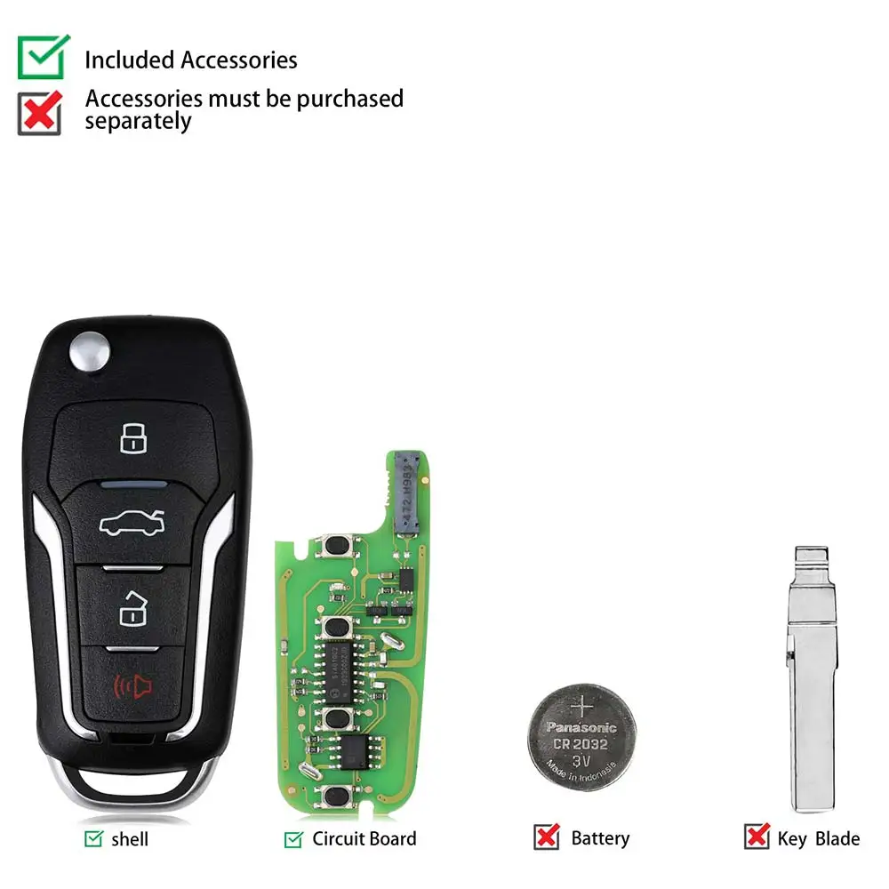 10pcs/lot XHORSE XEFO01EN Super Remote Key for Ford Style Flip 4 Buttons Built-in Super Chip English Version