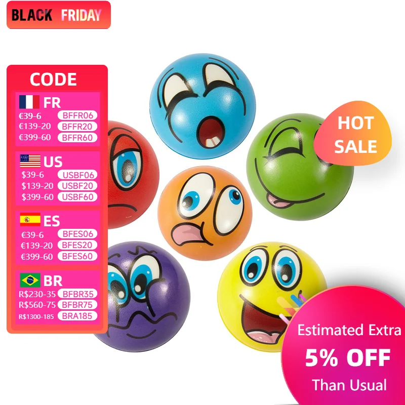 Expression Soft Balls Funny Sponge Stress Ball Squeeze Smile Face Grimace PU Foam for Kids Soothing toy wrist movement Toy Balls