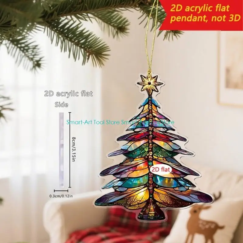 E1PB 4PCS Shatterproof Christmas Decorations with Hanging Cords Crystal Acrylic Flat Pendant Ornaments for Holiday Tree
