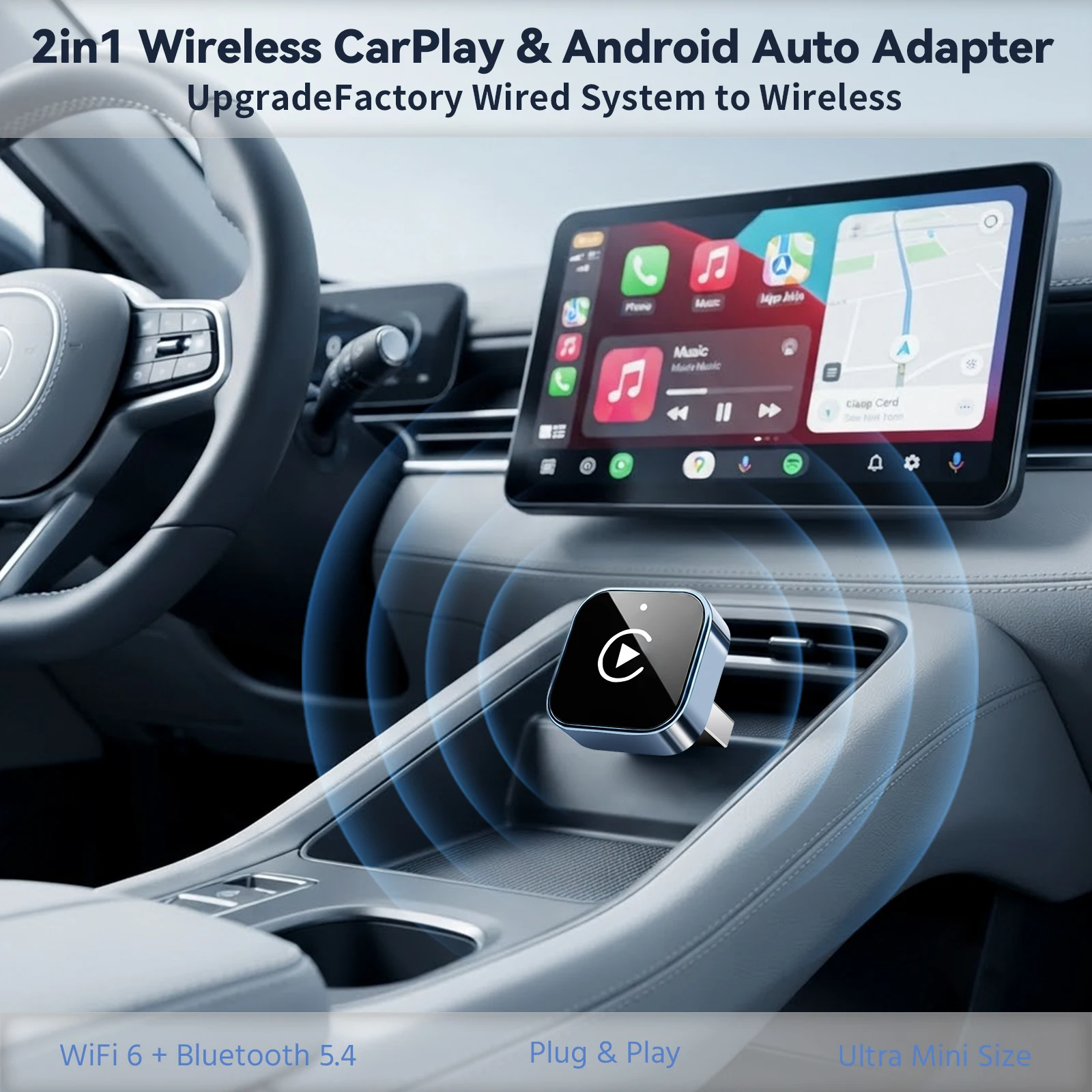 2026 Kabelloser CarPlay-Adapter, verbesserte Mini-Größe, schnelle automatische Verbindung, stabile Verbindung für iPhone- und Android-Geräte – Detail 1