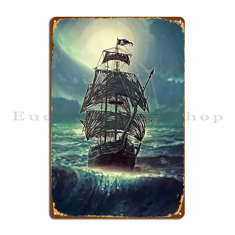 Ghost Pirate Ship At Night Metal Signs Pub Iron Club Pub Mural Tin Sign Poster