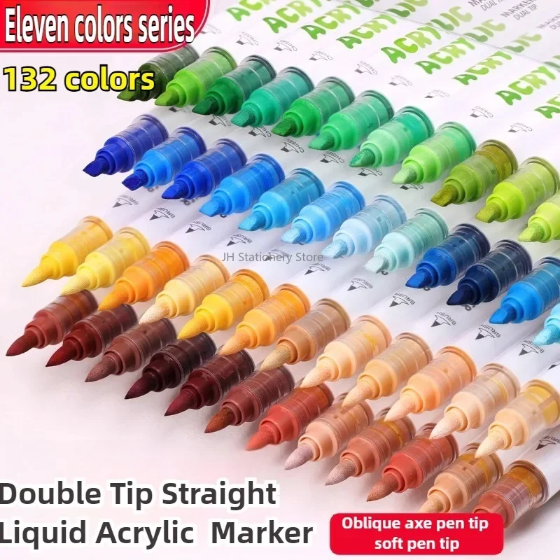 Guangna 132/12 Colors Direct Acrylic Markers Dual Tip Overlay Coloring Chisel Soft Pen Brush School Art Supplies Stationery