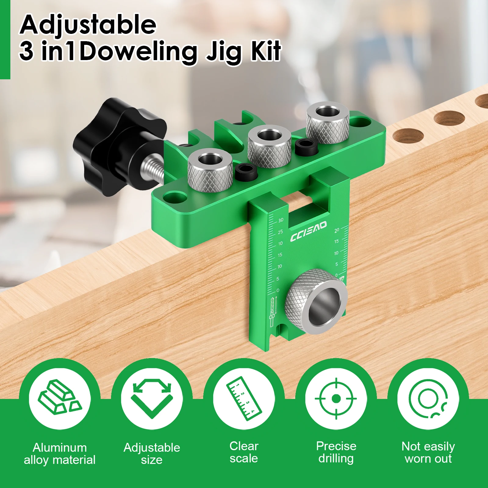 Pocket Hole Jig Kit 3 in 1 Adjustable Doweling Jig Kit Portable Woodworking Dowel Jig Kit with 8/10/15mm Drill Bits for Home