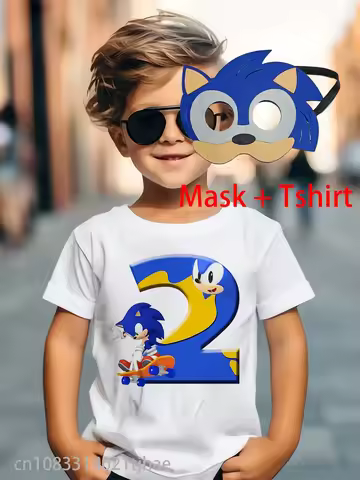 Funny Sonic the Hedgehog Kids Tshirts for Baby Birthday Party T-Shirt Tees Boys T Shirt with Clothes Children Fashion Tops