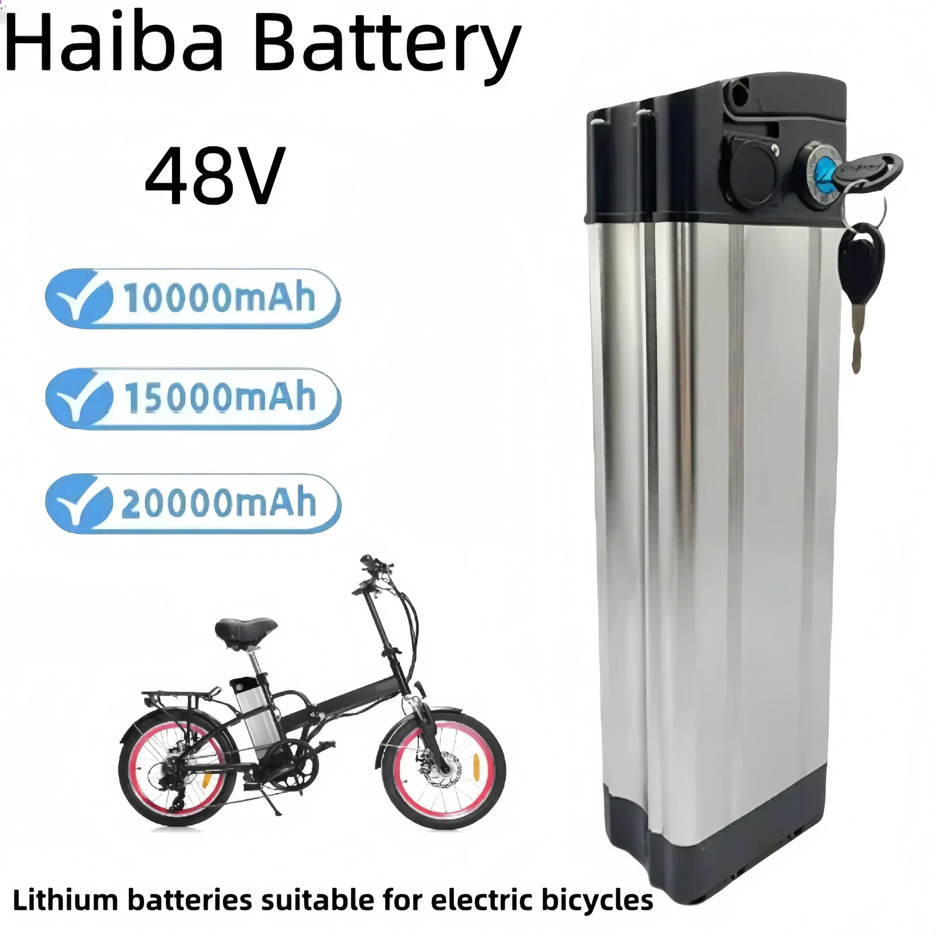 Haiba, 48V battery pack, 48V10Ah, 15Ah, 20Ah, 1000W, 18650, high-power rechargeable lithium-ion battery Haiba Battery +charger