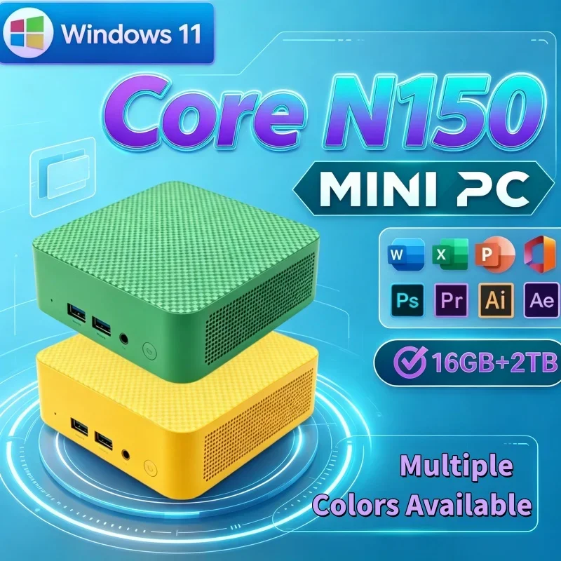 Intel Core N150 Mini Desktop 16GB RAM 1TB 2TB SSD 4K Output WiFi6 BT5.2 Lively Office Home Pro Max