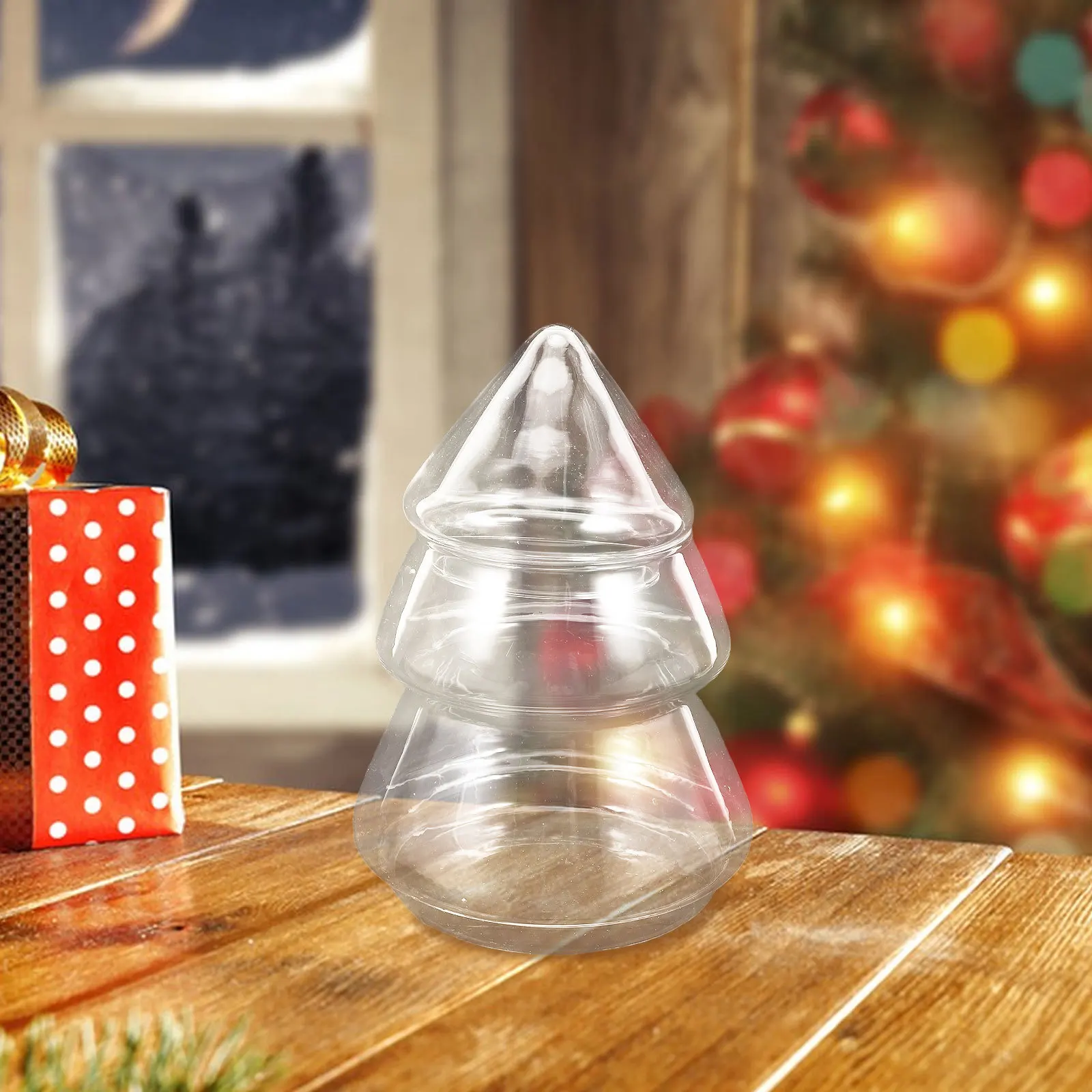 

Covered Holiday Container Glass Cookie Jar Christmas Food Christams Candy Decoration Storage