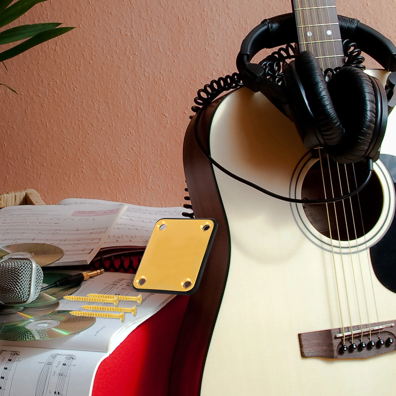 

Guitar Neck Plates Electric Jazz Style with Screws Golden Replacement Parts Neck Height Adjustment Repair Accessories