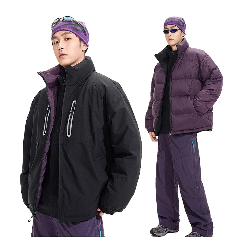 

Двусторонние пуховики для мужчин и женщин, зимние уличные куртки с воротником-стойкой, теплые утепленные пуховики-карго, пальто унисекс, верхняя одежда