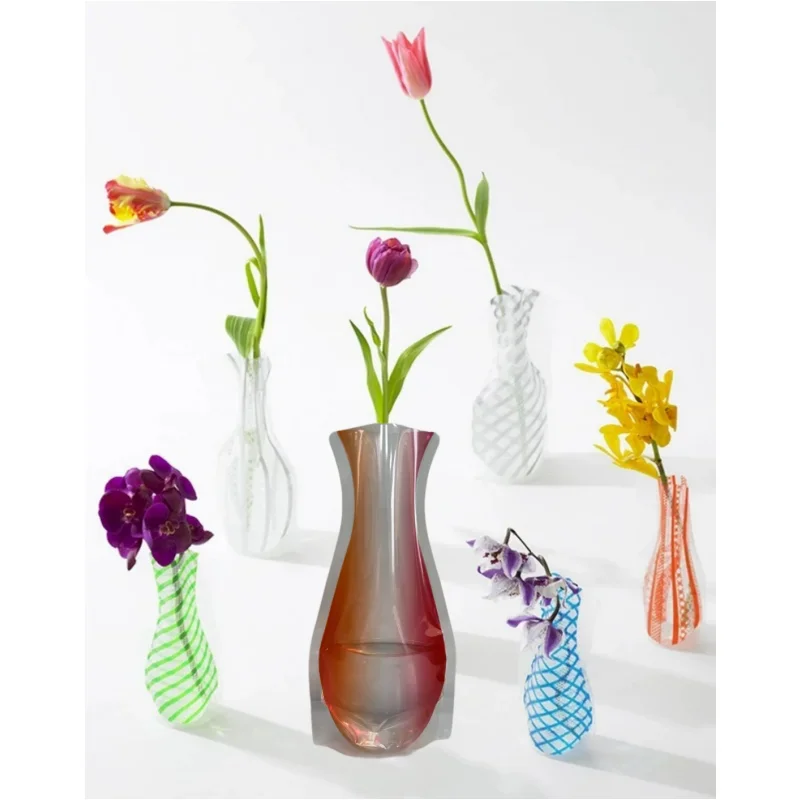 5PC Creative Foldable PVC Foldable Vase can be reused Adorable cartoon vase easy to store Simple vase living room space-saving