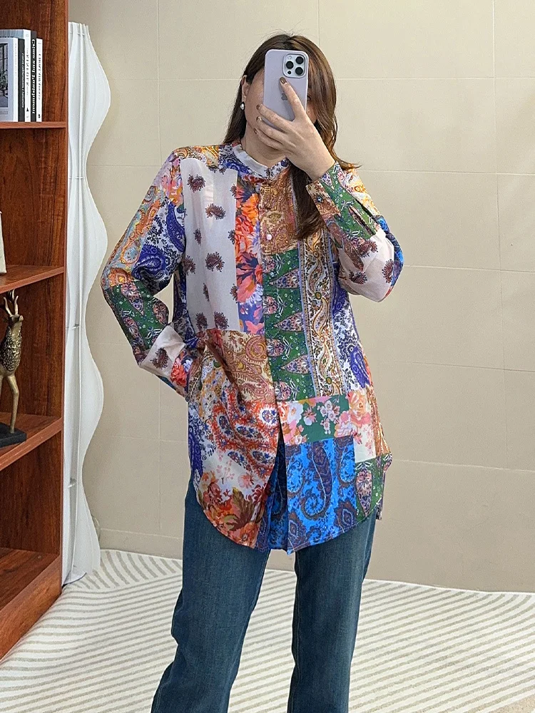 

Шелковое платье Long Sve для женщин: ретро-принт, прямой крой, 100% шелк, премиум-качество