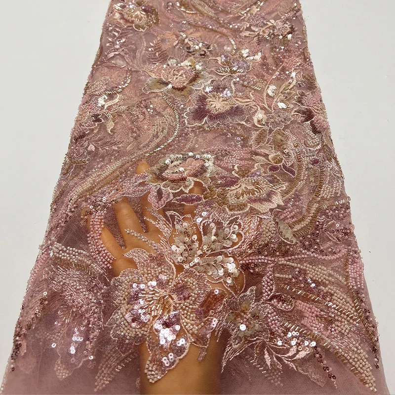 French luxurious mesh fabric, high-quality African embroidered beaded sequins, Nigerian lace embroidered dress fabric