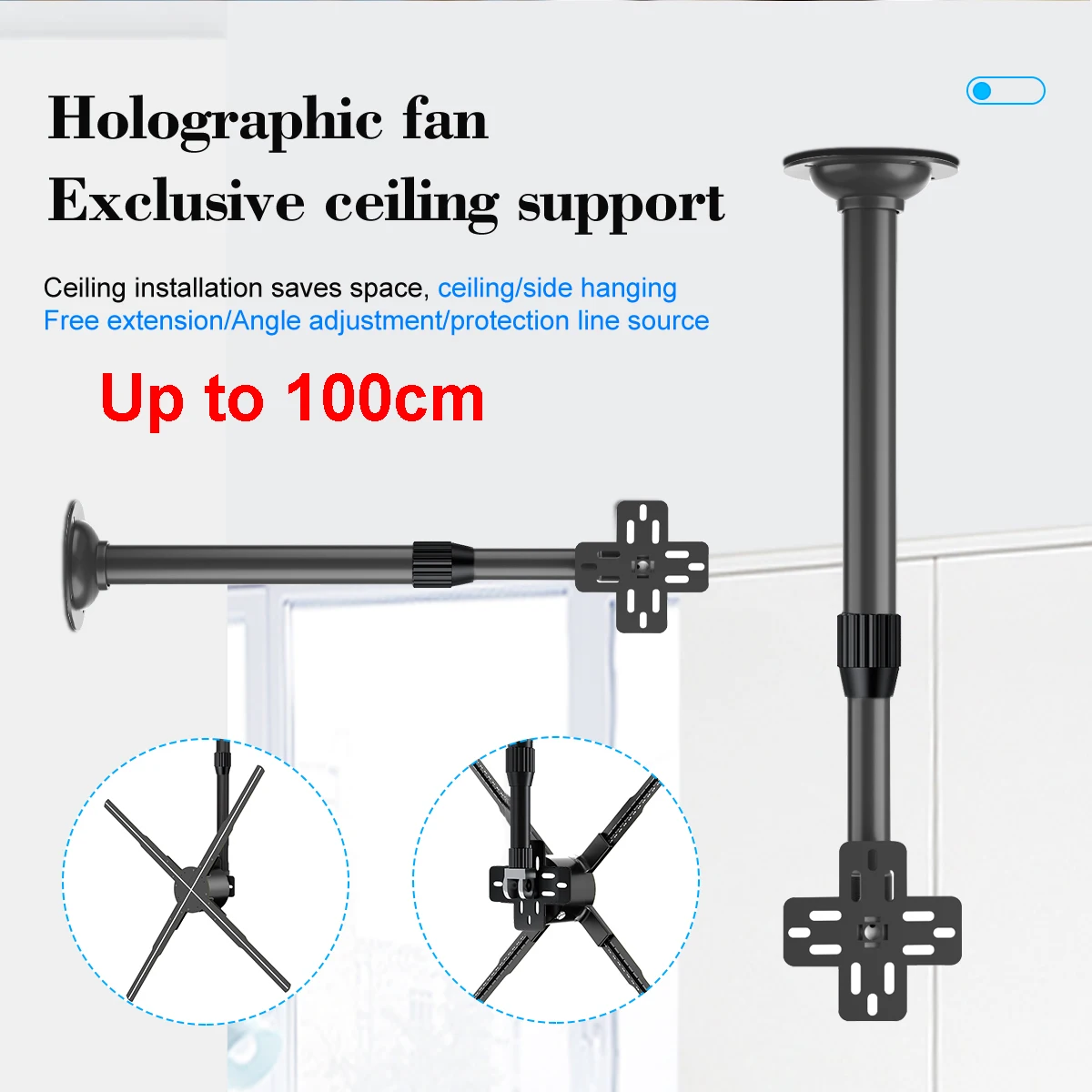 holograma projetor fan stand universal gancho suporte de aco uso para 40100cm suporte de teto ajustavel 3d 01