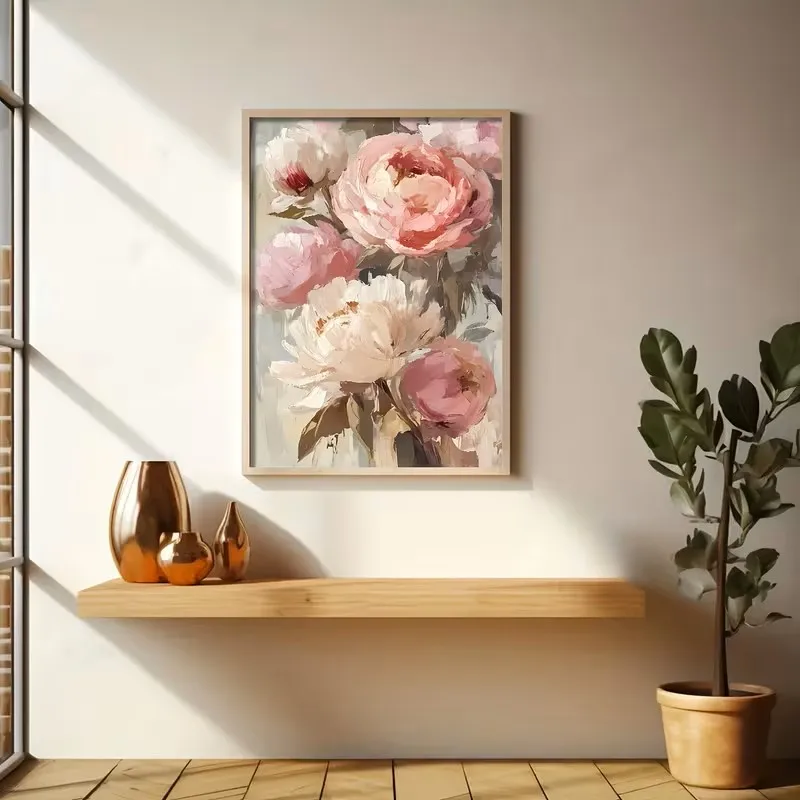 Abstract Pinkish-green Pastel Floral Canvas Poster Art Wall
