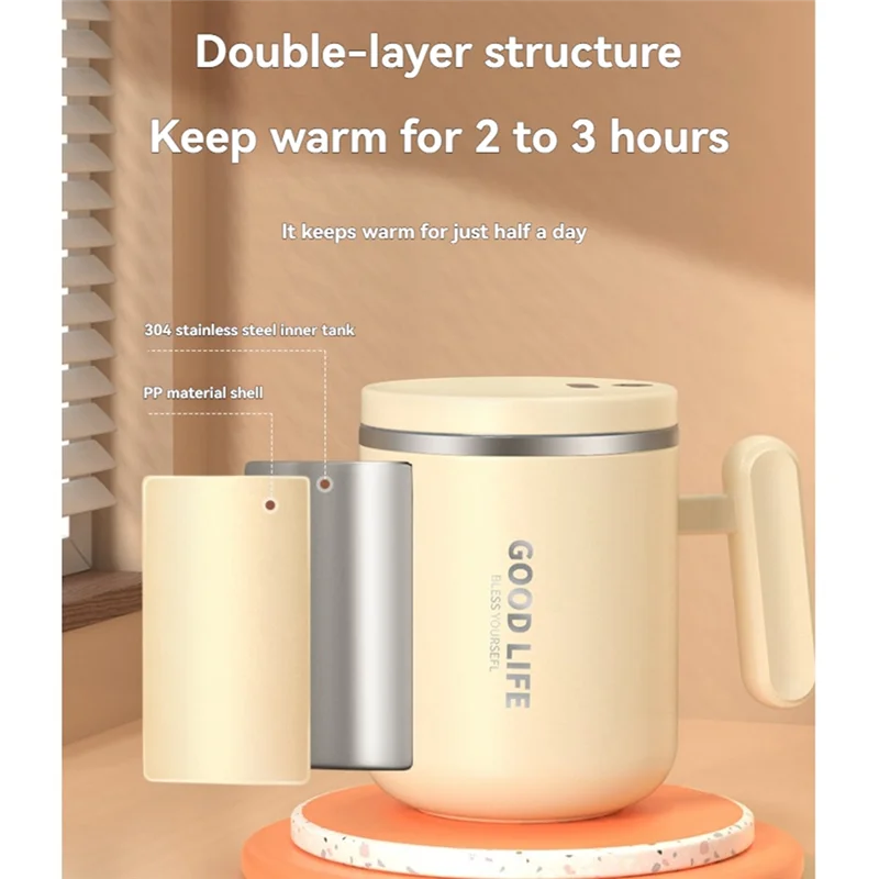 كوب قهوة ذاتي التحريك من الفولاذ المقاوم للصدأ 400 مل، خلاط كهربائي قابل لإعادة الشحن، كوب قهوة معزول مع غطاء-A77G