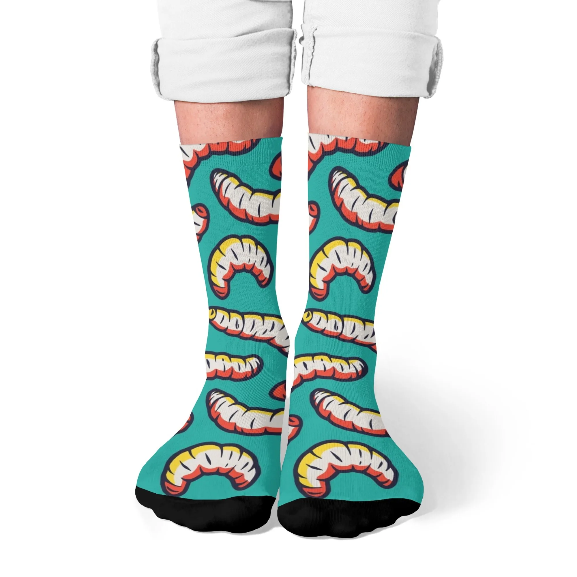 

1 Pair All-Season Crew Socks，Scary Caterpillar Pattern Print Polyester, Stocking for Casual Sports & Outdoor ，Men & Women