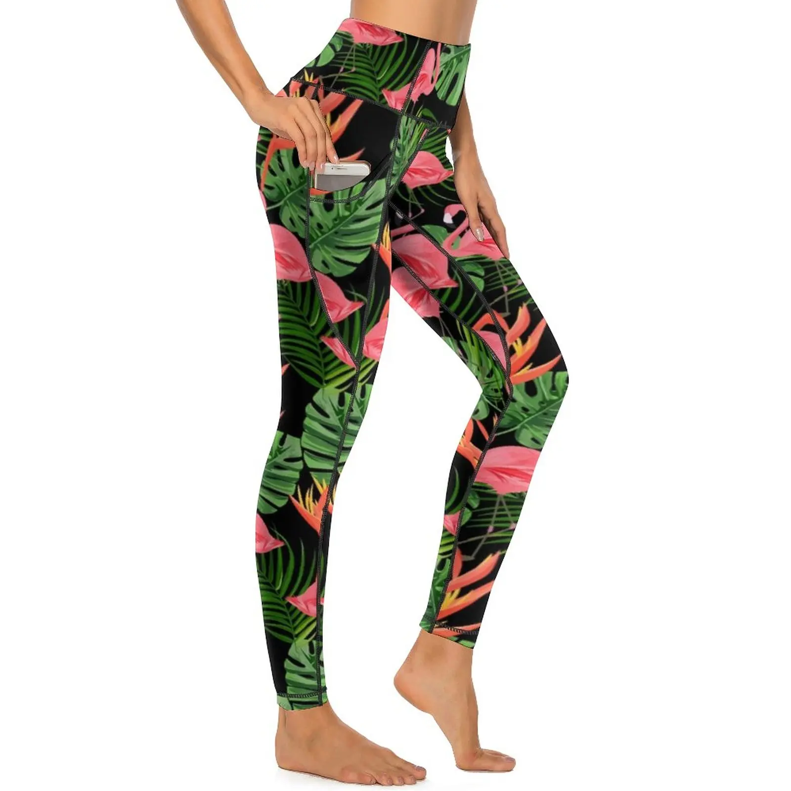 Flamingo impressão leggings sexy plantas tropicais push up calças de yoga casual estiramento leggins design fitness correndo esportes collants