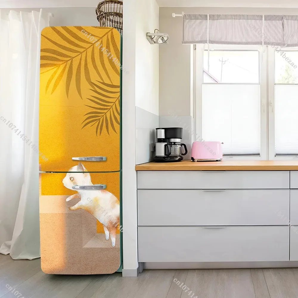 Frosted Grain Flower Home Decorative Painting Refrigerator Cabinet Sticker Kitchen Refrigerator Freezer Full Cover Mural Decor
