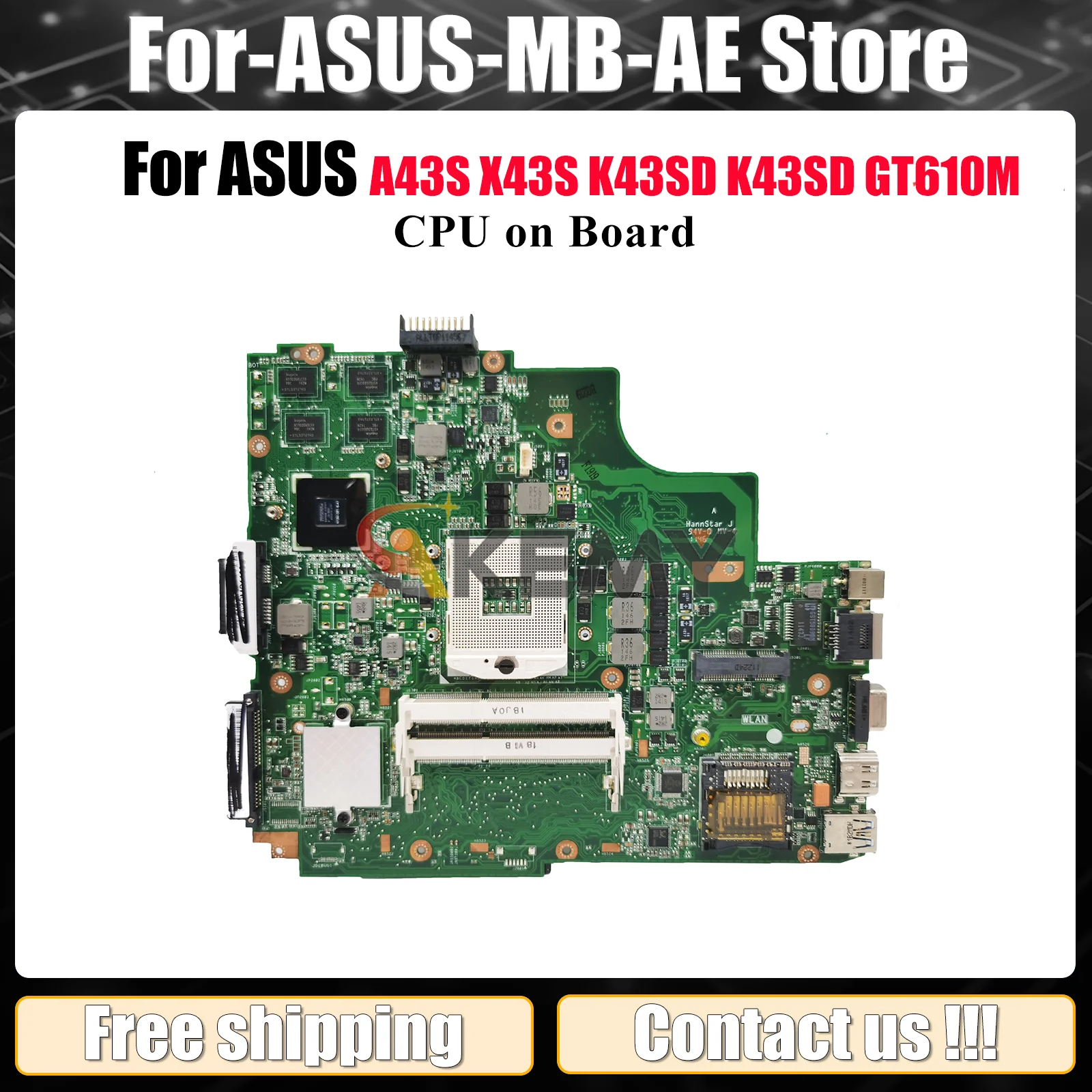 

K43SD Laptop Motherboard For ASUS K43SD K43SM X43S K43SV A43S K43SJ K43S Notebook Mainboard With CPU tests OK fast shipping stk