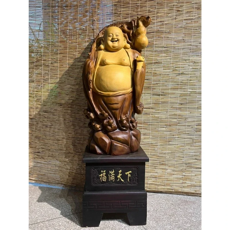 Solid wood carved Buddha statue ornament home living room lucky decoration handicrafts opening gift
