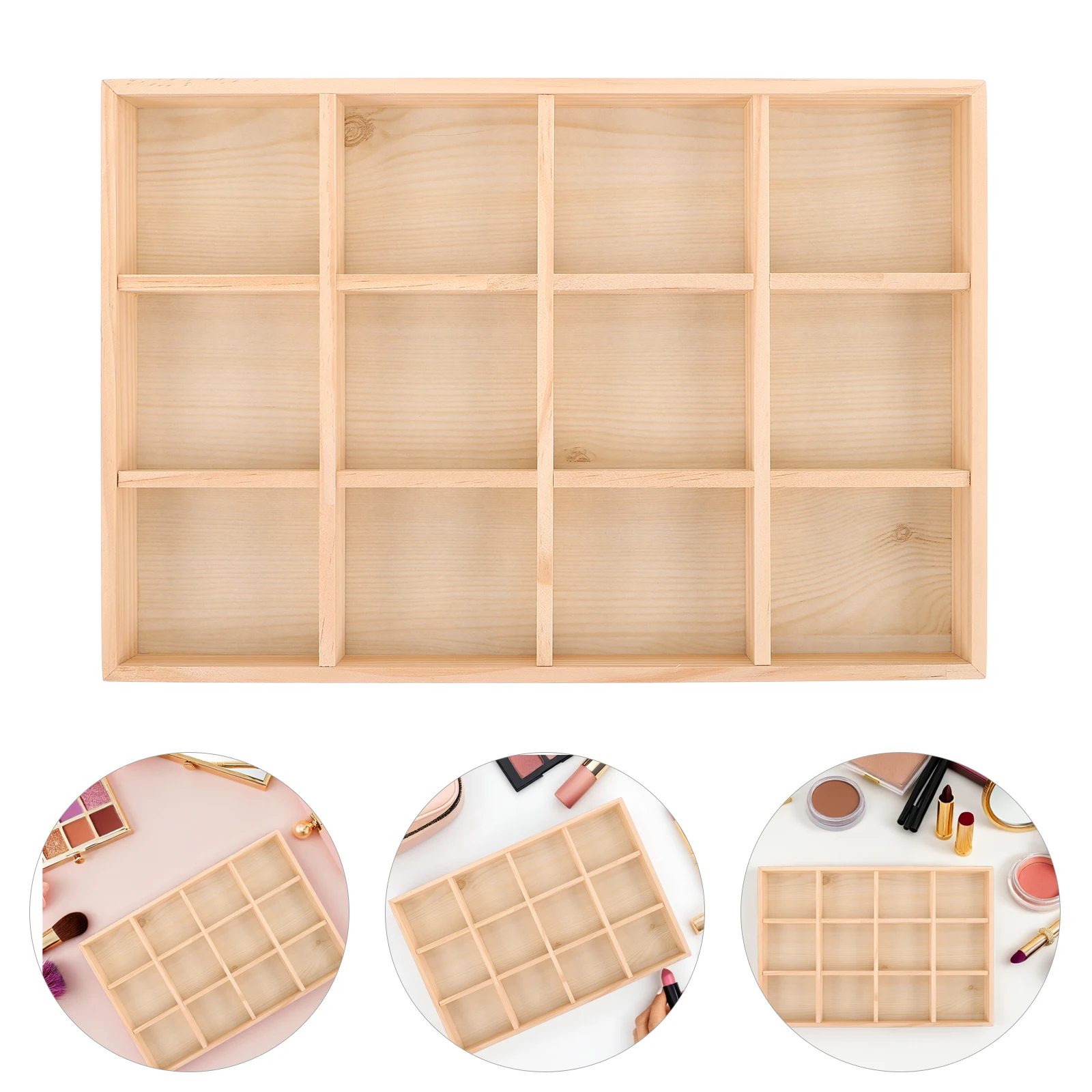 

Solid Wood Jewelry Storage Plate 12-Section Multi-Compartment Organizer Tray Natural Wood Grain Handmade Display For Rings