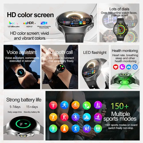 Imagen 2 del producto Nuevo reloj inteligente para hombre, pantalla completamente táctil, brújula, llamada Bluetooth, linterna, actividad deportiva, Fitness, ritmo cardíaco, reloj inteligente resistente al agua