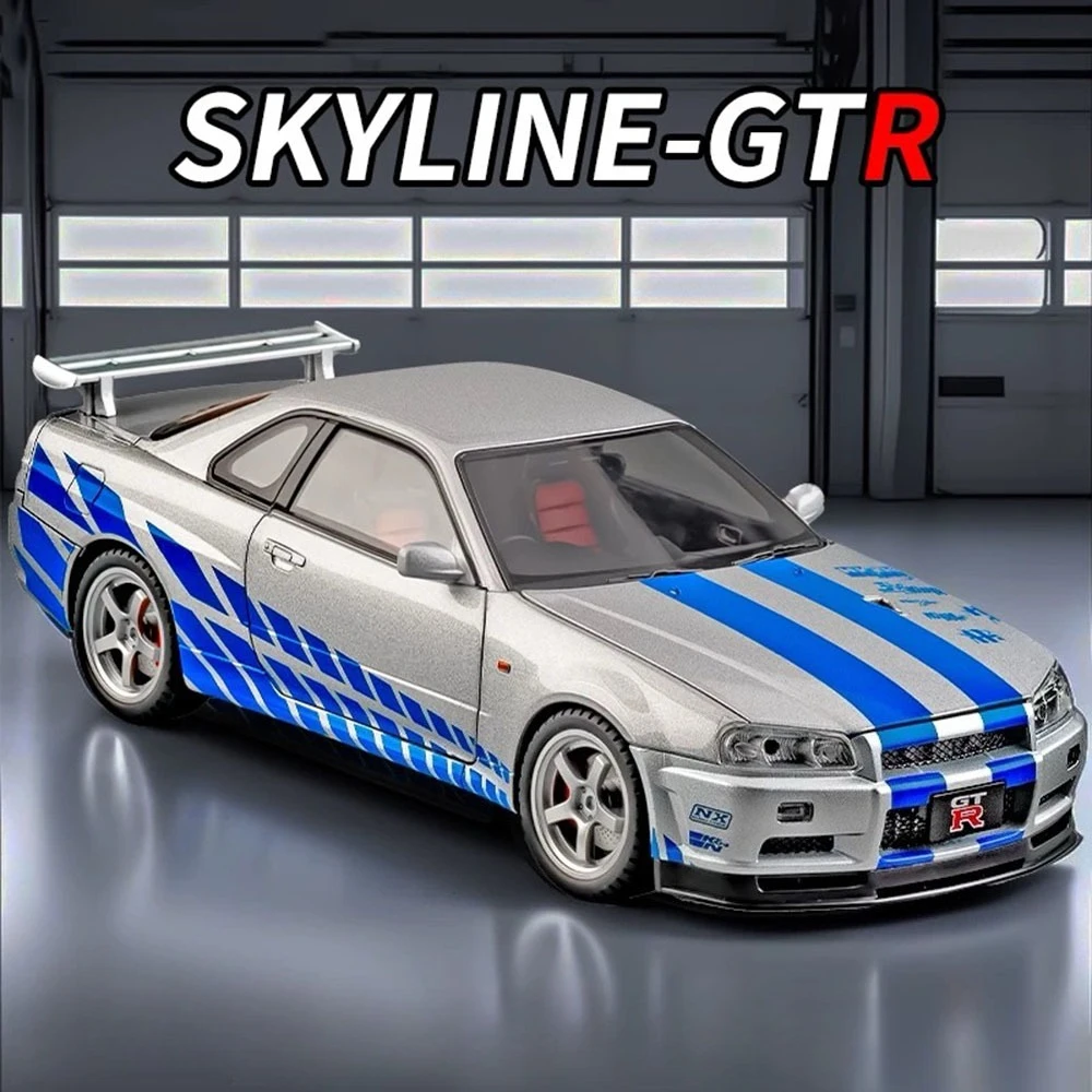 

1:18 GTR SKYLINE ONE Toys Sports Cars Alloy Diecast Model Wheel Steering Miniature Vehicle 4 Doors Opened Car for Children Gifts