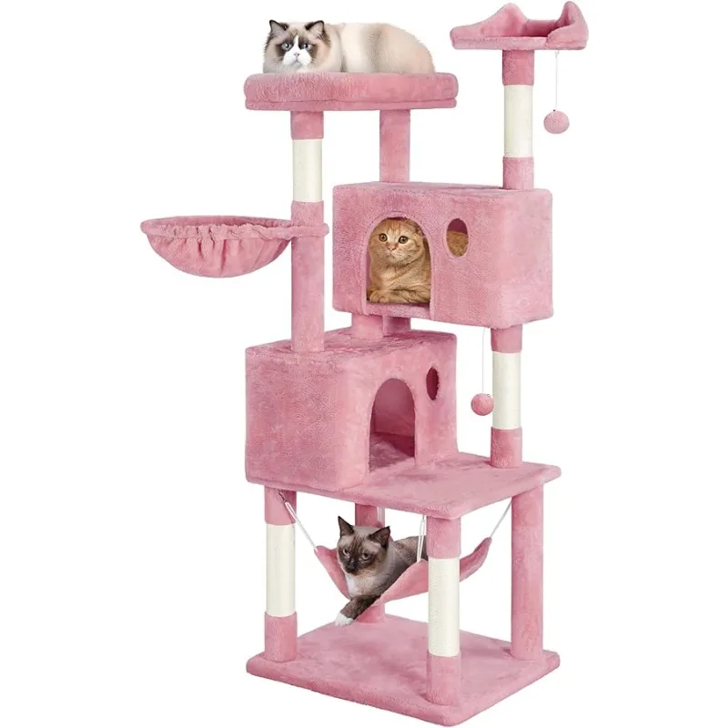 

Yaheetech Multi-Level Cat Tree, Large Cat Tower with Condos Platform, House Tree for Medium Cats Pink, 64.5in