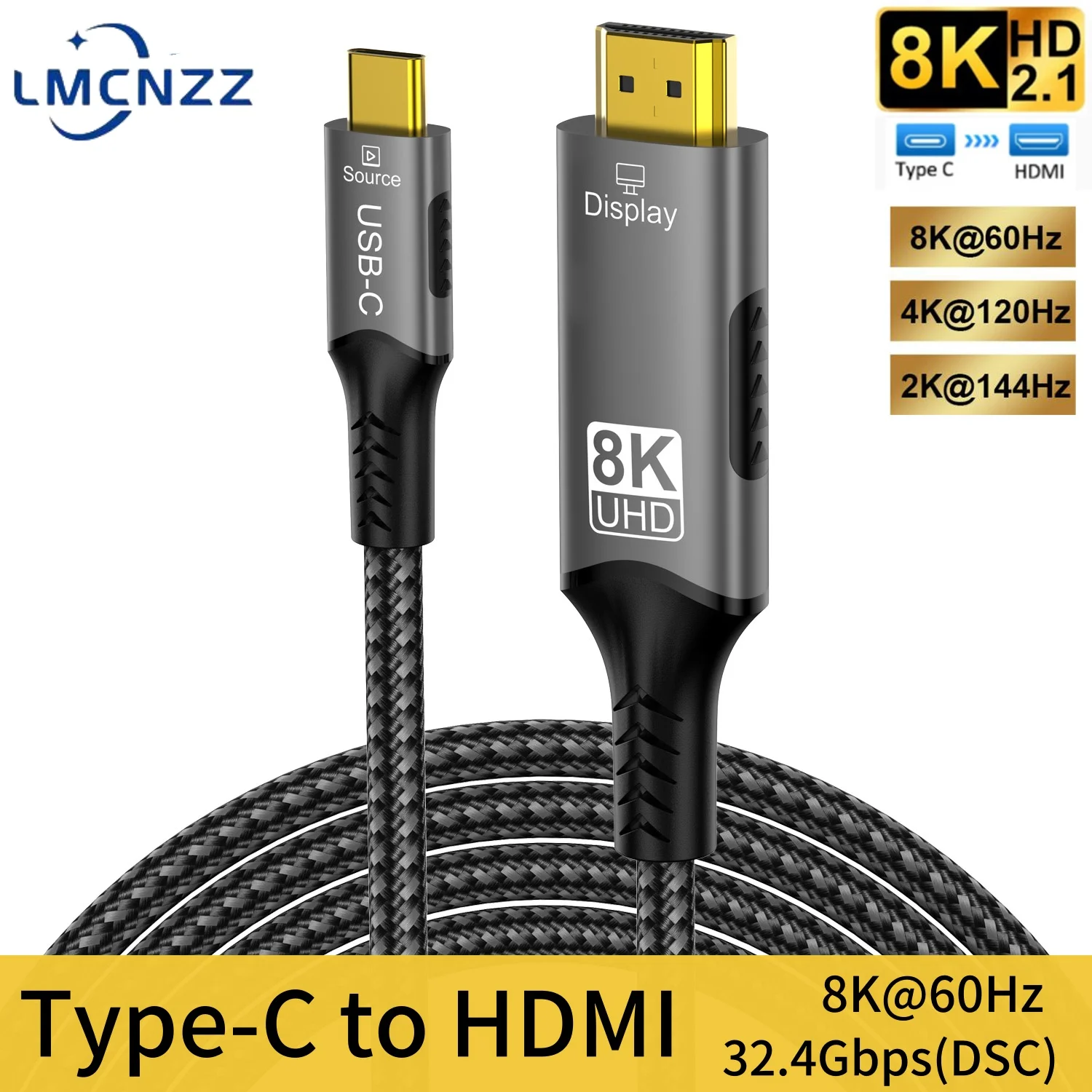 8K Type-C To HDMI-Compatible Cable 8k/60Hz 4K/120Hz High Speed Ethernet For Video Data Cord PC Laptop Macbook Huawei Mate30