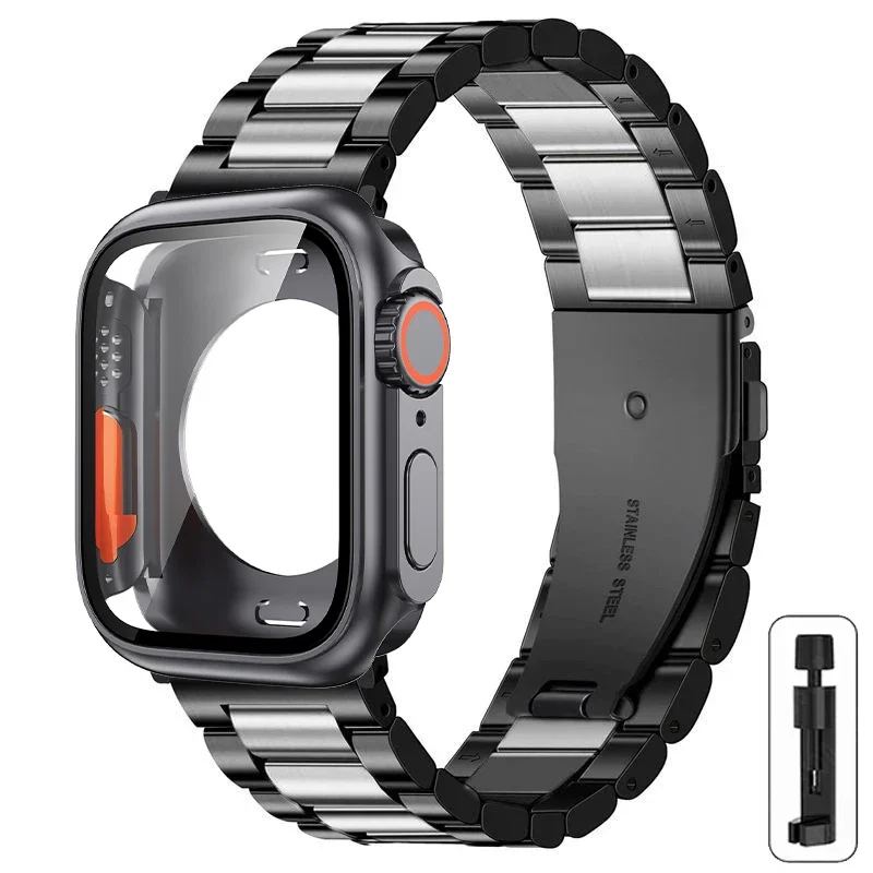 Armband + Gehäuse für Apple Watch Band 46 mm 42 mm 44 mm 45 mm 41 mm Vollständige Abdeckung Metall-Edelstahlband Iwatch Serie 11 10 9 8 7 6 SE 5