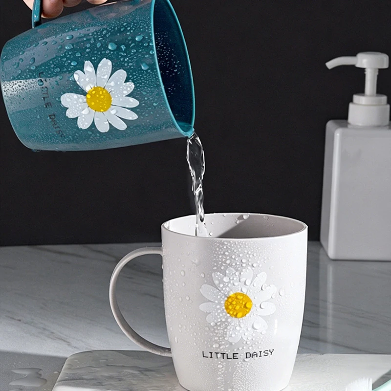 2pcs Mouthwash Cup, Toothbrush Cup, Plastic Water Cup, Chrysanthemum Cup, Cup with Handle