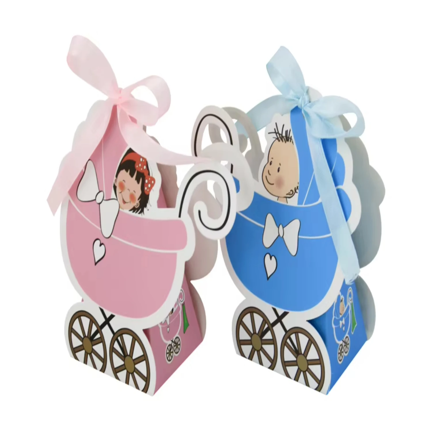 50pcs  Baby Carriage Shape Candy Box for Baby Shower Small Gift Packing Box Paper Gift Box with Ribbon