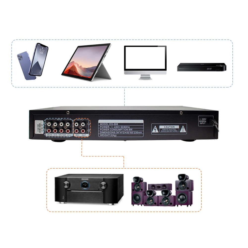 Imagem -05 - Fidelidade Digital hd Estéreo Preamplificador Equalizador Embutido Usb Bluetooth Casa Fase Equalizador Duplo 10 Segmentos Eq898 220v de Alta