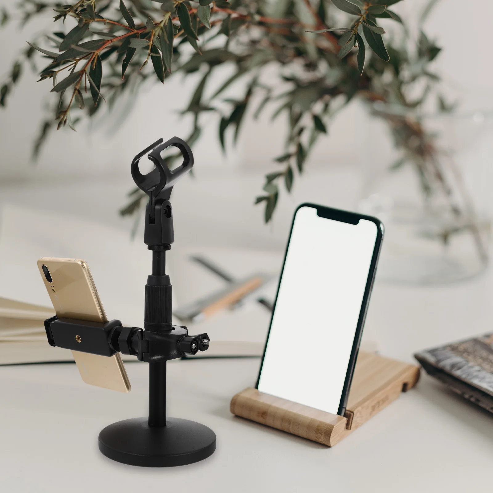 

1pc Desktop Microphone Stand Adjustable Metal Bracket Support For Usb Handheld Mic Podcast Live Stream Conference Phone Holder