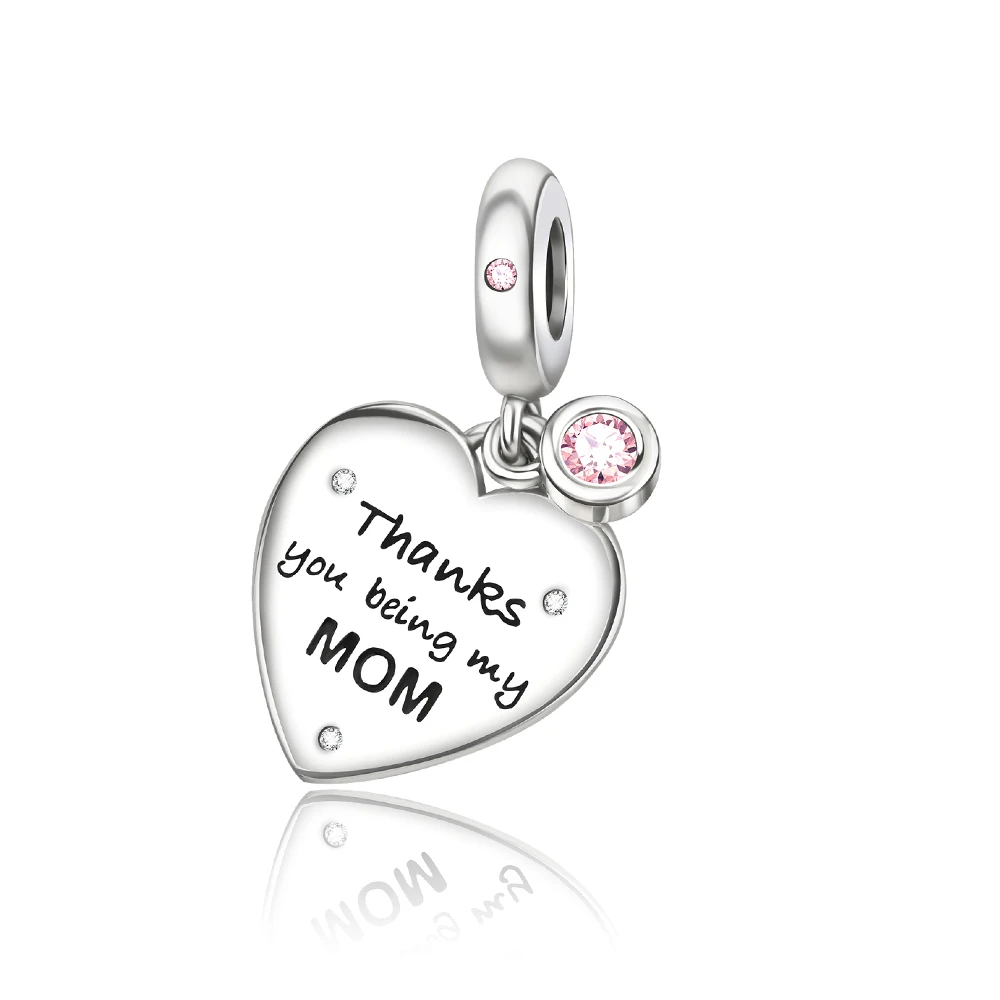 

Ahthen 925 Sterling Silver Hot Sale Beads Mom's Heart Dangle Charm fit Snake Chain Bracelets Necklaces for Women Jewelry Making