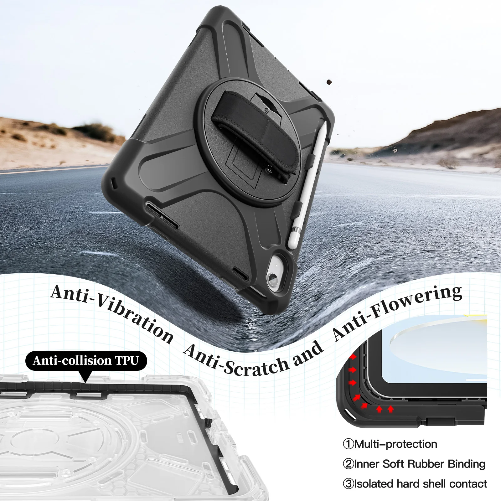 Heavy Duty 3-Layer Protective Tablet Cover for Apple iPad 2022 2025 for iPad Pro 11 2024 M4 Pro 11 2025 M5 360° Rotating Stand