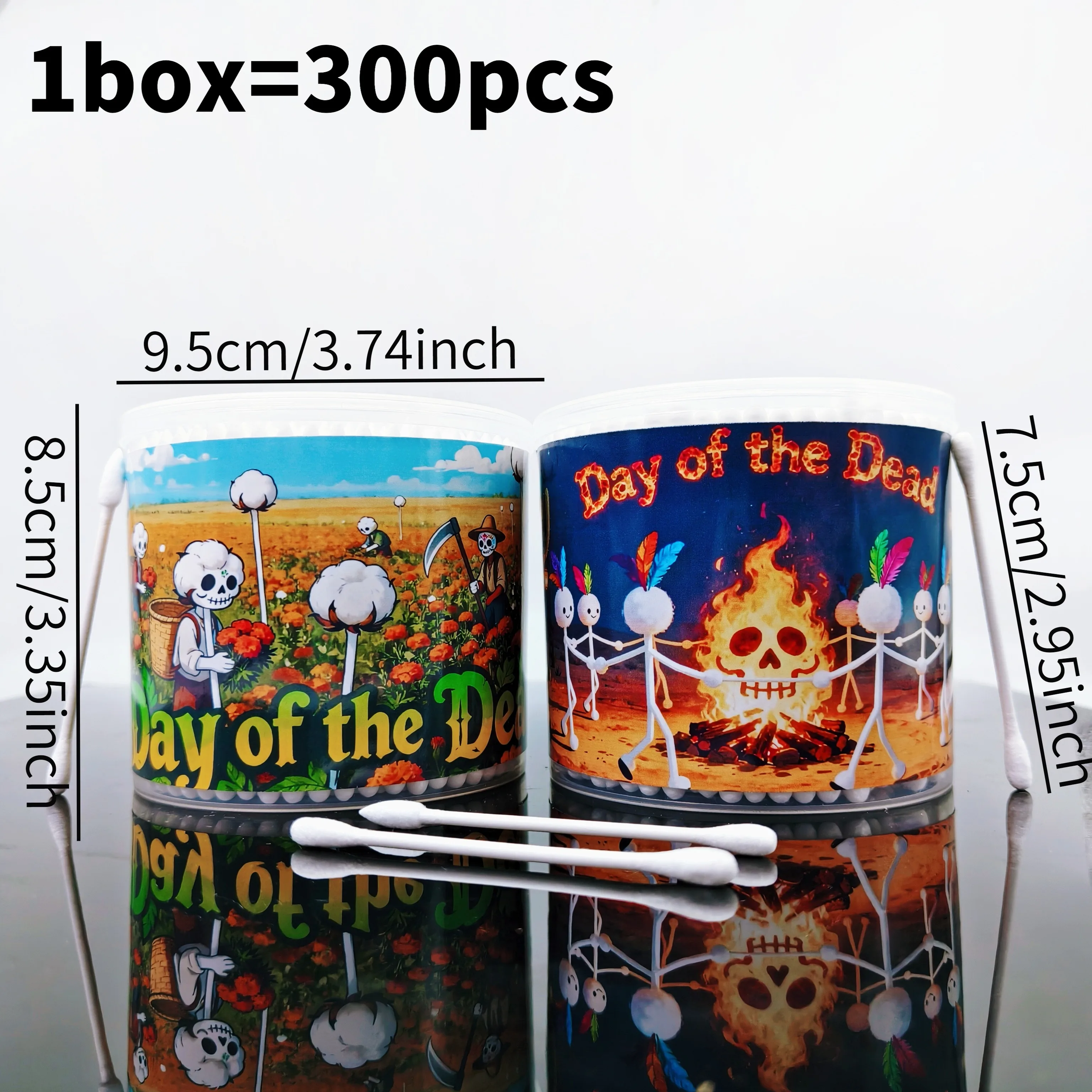 300 قطعة/600 قطعة مسحات قطنية برأسين على الطراز المكسيكي، يوم الموتى مسحات قطنية مزدوجة مستديرة ومدببة مستديرة للبالغين