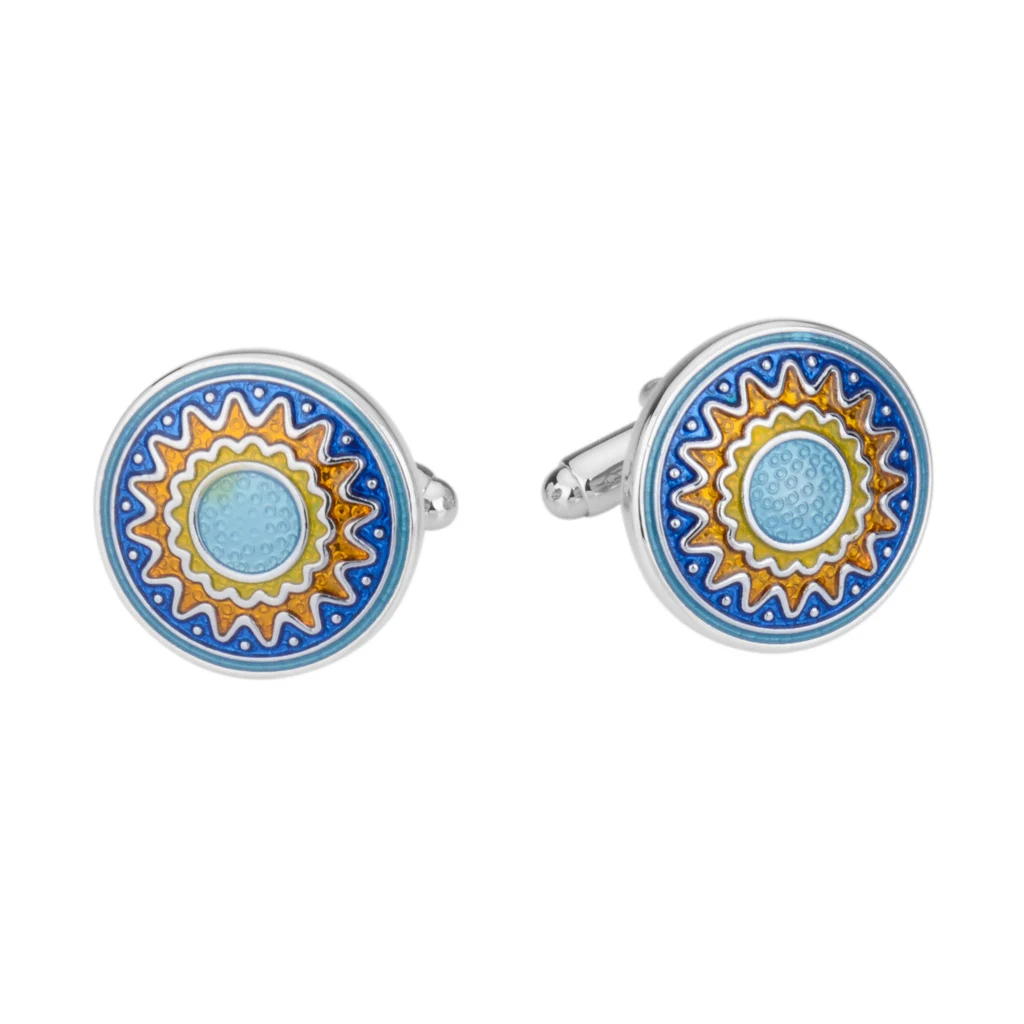 NVT Fashion Enamel Sun Flower Pattern Cufflinks For Mens French Shirt Wedding Gift Cuff Buttons