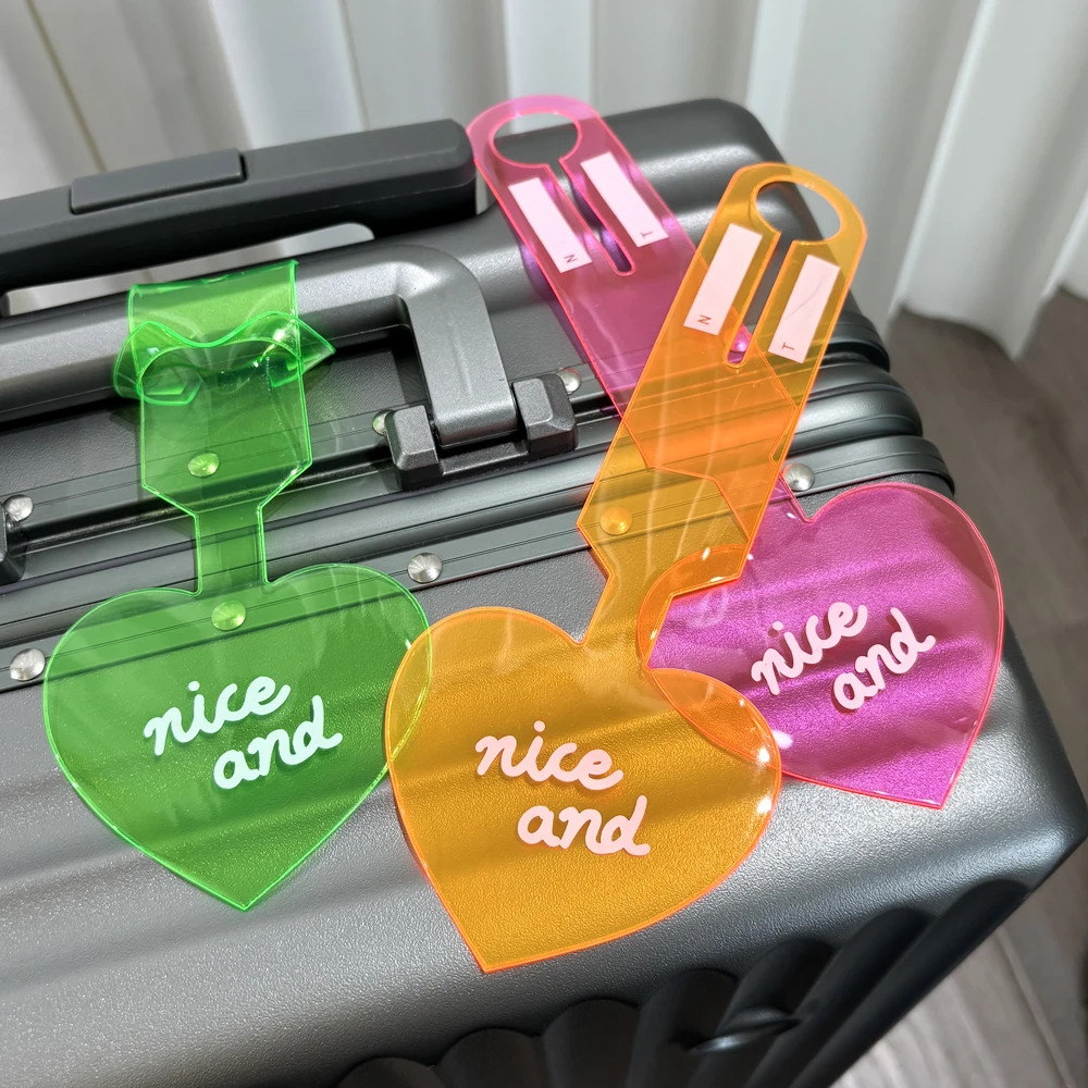 New 1/4pcs Fluorescent Color Luggage Tags Portable Anti-lost PVC Suitcase Labels Travelling Colorful Luggage Name ID Holder Tags