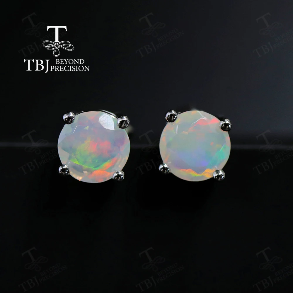 

925 sterling silver Opal Earring Simple round 5mm natural gemstones colorstone fine jewelry for women wife nice gift TBJ