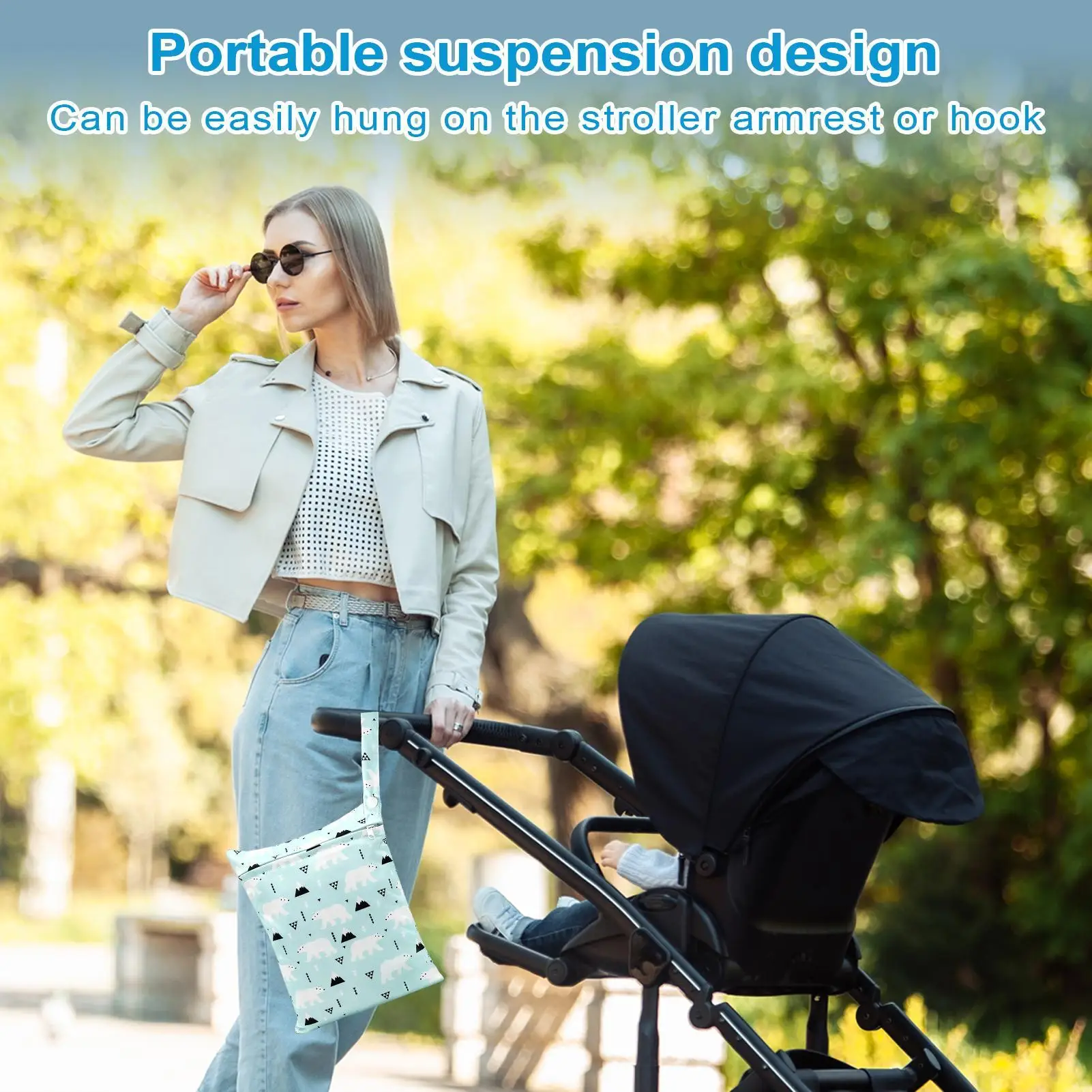 حقيبة مبللة 2 قطعة قابلة للغسل وقابلة لإعادة الاستخدام حفاضات الطفل المنظم أكياس تخزين قابلة للغسل للسباحة والتخييم والسفر والتمارين الرياضية