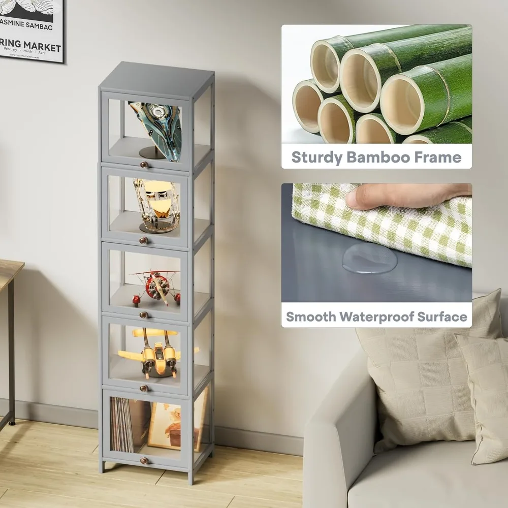 خزانة عرض شفافة مكونة من 5 أرفف مع أبواب قابلة للطي من الأكريليك للمقتنيات والألعاب وتخزين الكتب #4