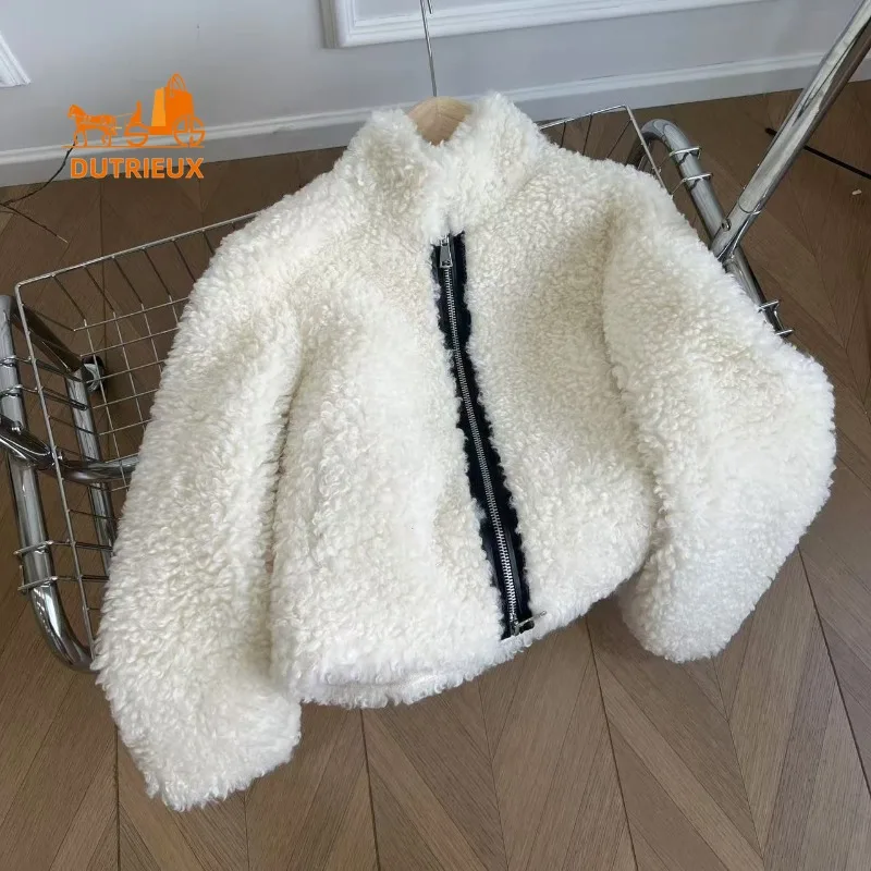 2025 Neuer Winter-Damen-Kurzpelzmantel aus echter Wolle mit hohem Kragen, 100 % echtes Wollfell, warme Felljacke für Damen