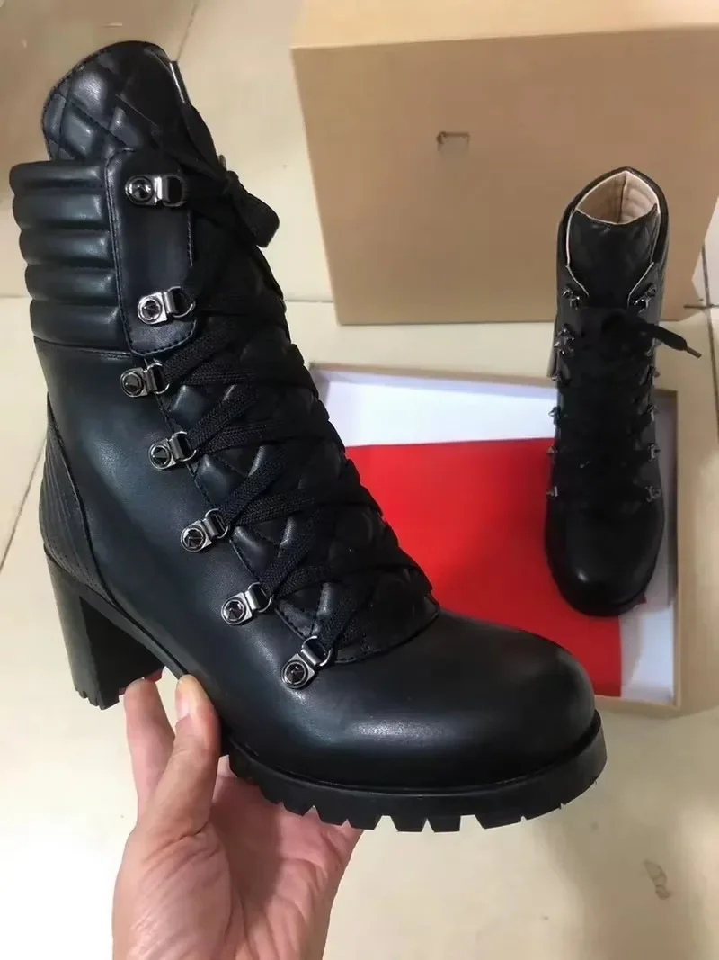 

Red Bottom Female Platform Boots Lace Up Super High Chuinky Shoes Red Sole Shoes Woman 2024 Autumn Winter Hot Sale Brand New